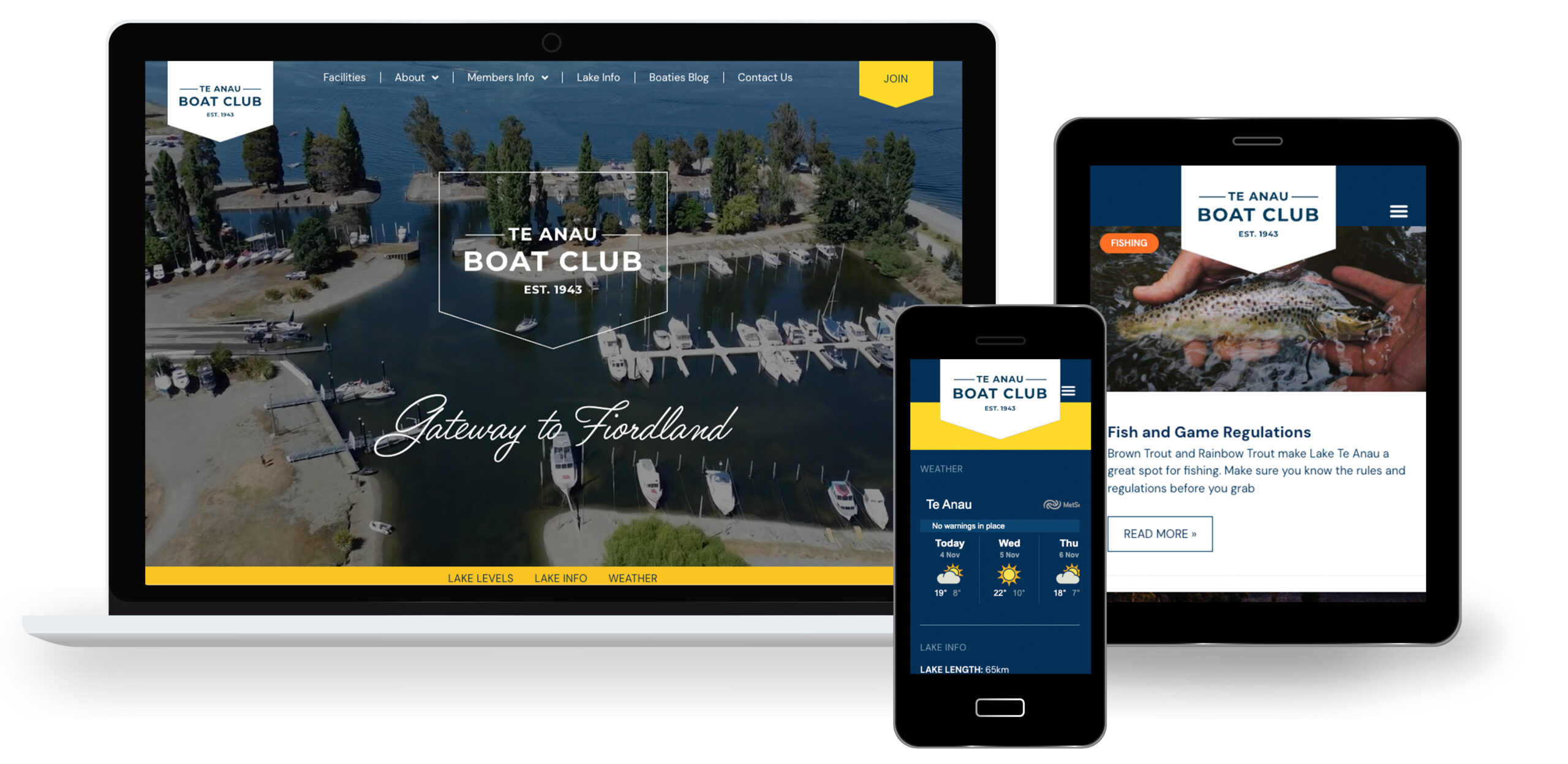 Web mockups - Te Anau Boat Club